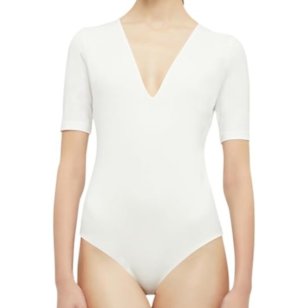 Wolford White Fitted Short Sleeve Bodysuit